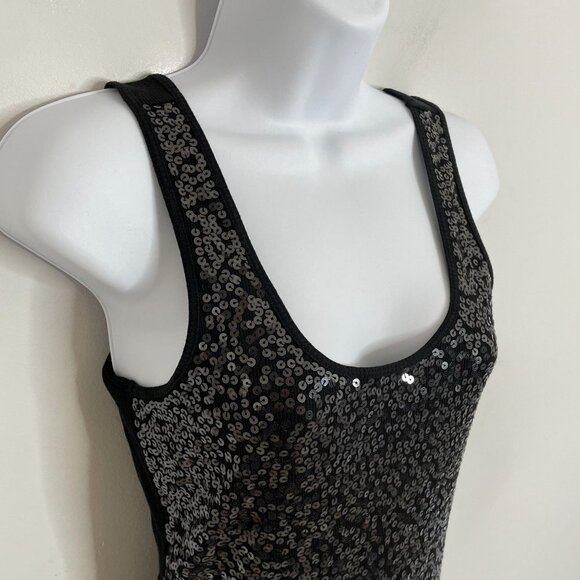 Express Womens Sequin Top Size Small Black Scoop Neck Fitted Tank Y2K - Picture 3 of 9